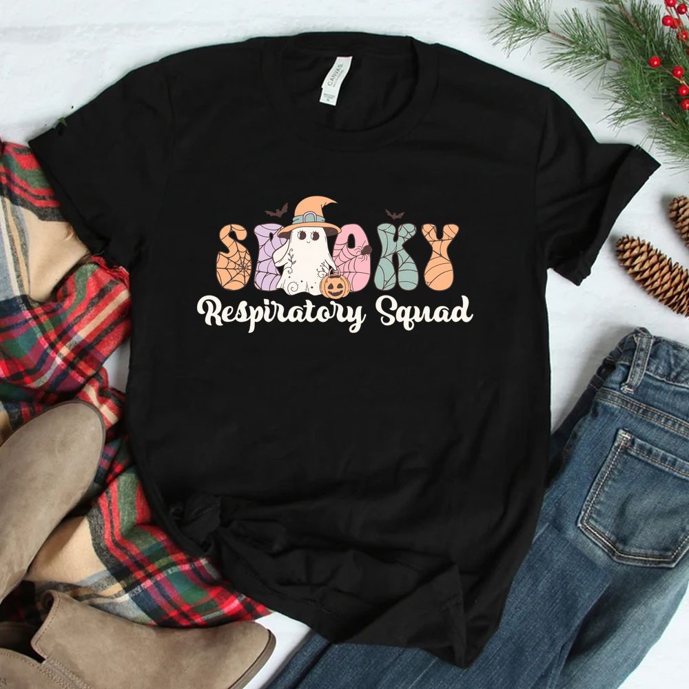 Spooky Respiratory Therapy Squad Witch Ghost RT Halloween Shirt