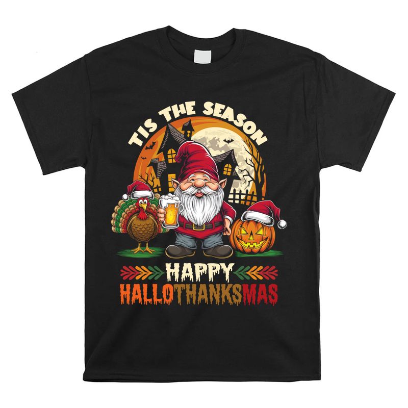 Happy Hallothanksmas Halloween Thanksgiving Merry Christmas 2024 Shirt